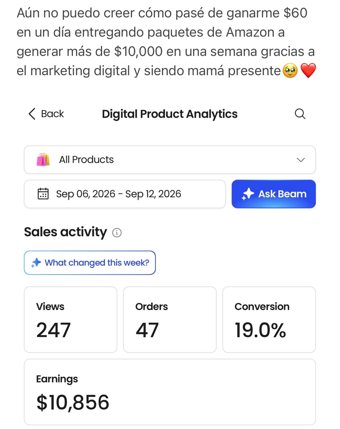 Captura de resultados de ventas de una alumna de VIDA VIP Academy