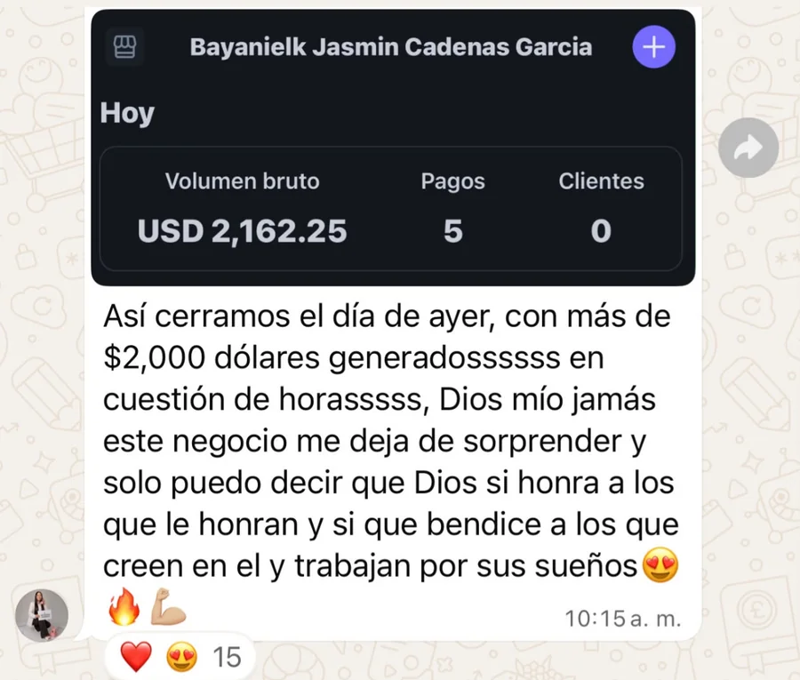 Captura de resultados de ventas de una alumna de VIDA VIP Academy